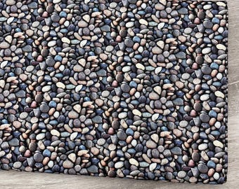 Stone fabric by the yard - Blue - Landscape Medley Collection - Elizabeth's Studio - 100% Cotton - skipping stones beach rocks