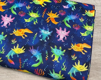 Cute Axolotl Salamanders Fabric - Timeless Treasures - 100% Cotton - Amphibians Colorful Salamander