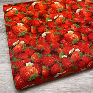 Strawberry Fabric - 100% Cotton - Elizabeth&#39;s Studio - Berry Good - Red Fruit Strawberries Food Healthy