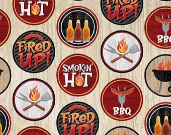 BBQ Fabric - Michael Miller - 100% Cotton - Chill and Grill - Grilling Barbecue Cooking Chef Gift