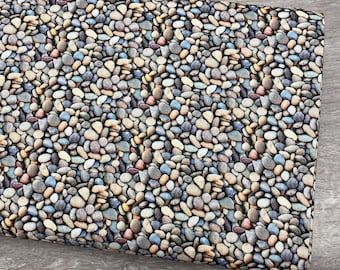 Stone fabric by the yard - Gold - Landscape Medley - Elizabeth's Studio - 100% Cotton - skipping stones beach rocks
