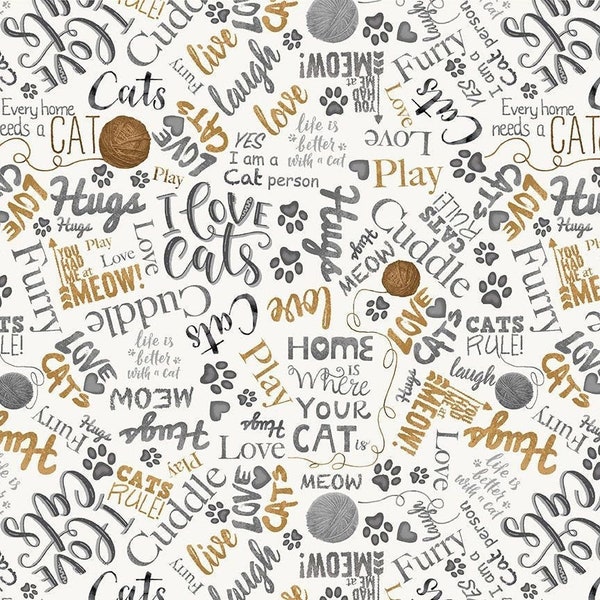 I love Cats Fabric - Ball of Yarn and Text - Timeless Treasures - You had me at Meow Collection - 100% Cotton