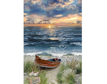 Coastal Beach Fabric Panel  24" x 44" -  Timeless Treasures - 100% Cotton - PANEL-CD3870  MULTI