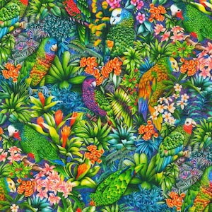 Parrot Fabric - Tropical Canyon - Robert Kaufman - 100% cotton - Bird