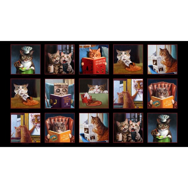 Cat Fabric Panel 44" x 24" - 100% cotton - Elizabeth's Studio - Cat's Meow