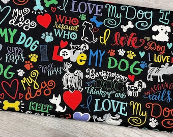 Dog Fabric – "I Love My Dog" Print, 100% Cotton Material