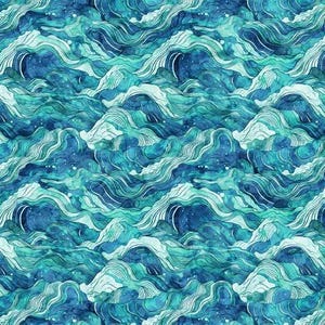 Wave Fabric - Turquoise - QT Fabrics - 100% Cotton - Atlantis Collection - Ocean Water