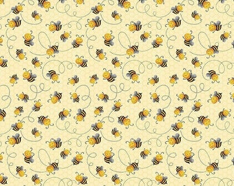 Bee fabric by the yard - Cute Flying Bee - Home is where my honey is - Timeless Treasures - 100% Cotton Fabric - bee print