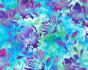 Orchid Fabric - SRKD-22122-70 AQUA - Robert Kaufman - floral quilting cotton purple flowers