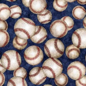 Baseball fabric - Navy - 100% Cotton - QT Fabrics - Bases Loaded - Sports