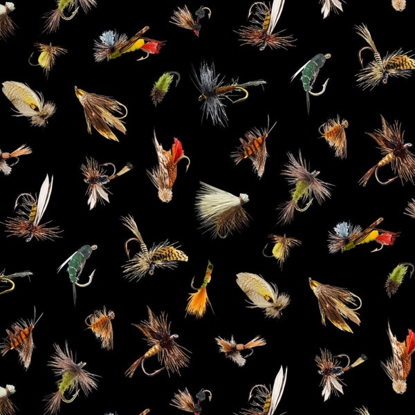 Fly Fishing Lures - Tight Lines collection by Elizabeth's Studio - 100% Cotton Fabric - Fly fishing theme fishing flies