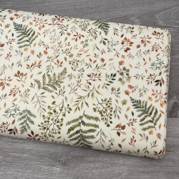Dear Stella Autumn Ferns and Leaves - Little Fawn & Friends - 100% Cotton Fabric - DNS1906 - Nature leaves foliage
