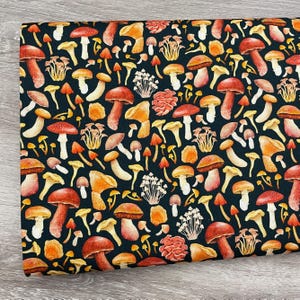 Mushroom Fabric on Dark Green - Nightfall Collection - Timeless Treasures- 100% Cotton - Mushroom Material Mushroom Print Fungi
