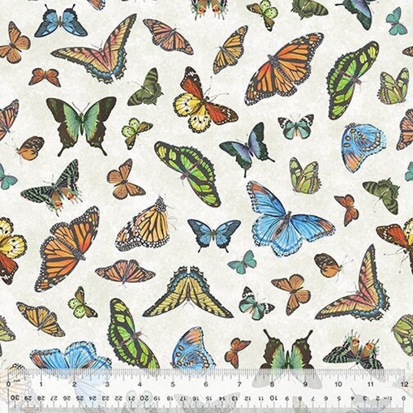 Butterfly fabric on Ivory - Butterfly collector Lepidoptery - Windham Fabrics - 100% woven quilting cotton