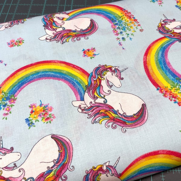 Unicorn and Rainbows fabric - 100% cotton - multicolor rainbow fantasy kids room decor material