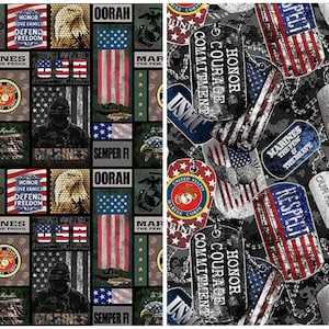 Marines fabric - U.S. Military - Marines dog tags - Sykel - 100% Cotton Fabric - USMC US Marines