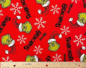 Robert Kaufman Grinch Fabric - Red Merry Grinchmas - How the Grinch Stole Christmas - 100% cotton