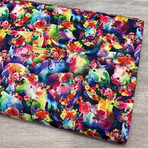 Cows - &quot;Cosmic Cows&quot; by Oasis Fabrics - 100% Cotton Fabric - Multicolor cow material - cow print - cow theme