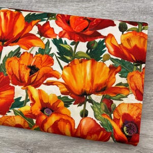 Northcott Poppy Flower Fabric - Packed Poppies on Cream - 100% Cotton - Charisma Collection - flower quilting material