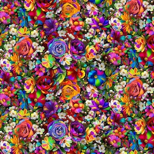 Colorful Floral Fabric - Packed Multi Floral - 100% Cotton - Timeless Treasures - Bright rainbow flowers