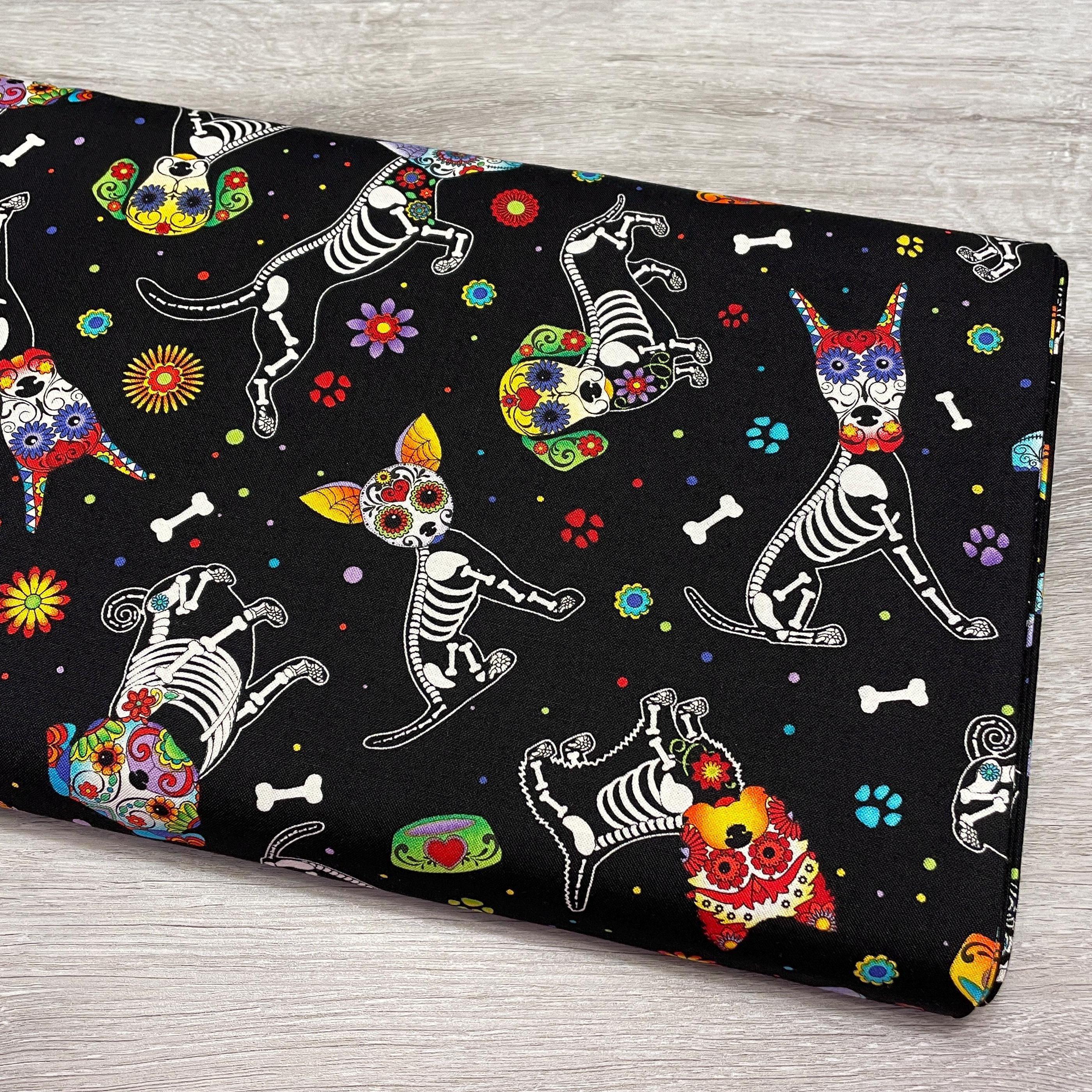 Colorful Dog Fabric - Sugar Skulls Day of the Dead - Timeless Treasures ...