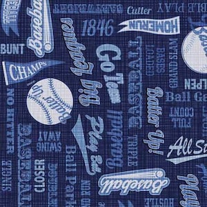 Baseball fabric - Text - Navy- 100% Cotton - QT Fabrics - Bases Loaded - Sports