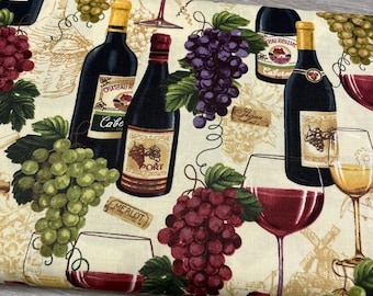 Wine Bottles and Grapes Fabric - Timeless Treasures - 100% Cotton - Wine Country