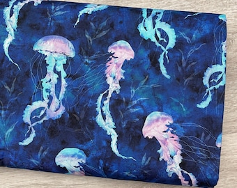 Jellyfish Fabric - V5259-17-Cobalt - Tides of Color - Hoffman - 100% Cotton - Ocean theme Sea Life Tropical Vacation Scuba Diving Swimming