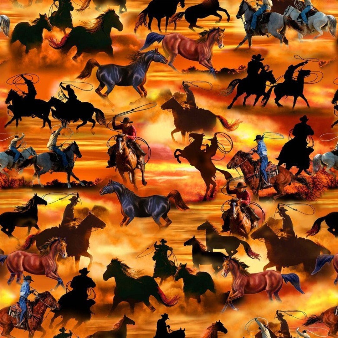 Horse Fabric Range Riders Cowboys Big Sky Country Collection 100