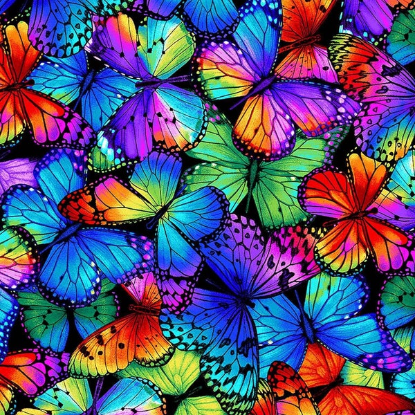 Rainbow Butterfly Fabric - Packed Multi Bright butterflies - Chong A Hwang for Timeless Treasures - 100% Cotton