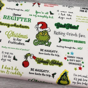Robert Kaufman Grinch Fabric - Letters - How the Grinch Stole Christmas - 100% cotton - Funny Grinch Christmas Fabric