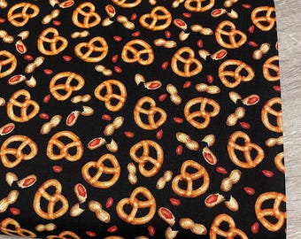 Pretzels and Peanuts Fabric - Henry Glass Game Night - 100% Cotton -  Bar Snack food Man Cave Kitchen