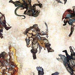Wizards & Warriors Fabric - Warrior Characters - QT Fabrics - 100% Cotton - Magical Medieval online fantasy game