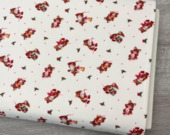 Christmas Mice Fabric - Mice with Red Boots - Studio E Furry and Bright Collection - 100% cotton - Holiday Mouse Material