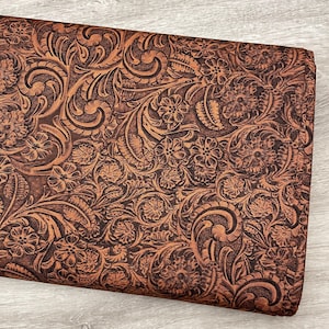 Tooled Leather COTTON Fabric - Mahogany - Big Sky Country Collection - Not real leather - Faux leather floral Material