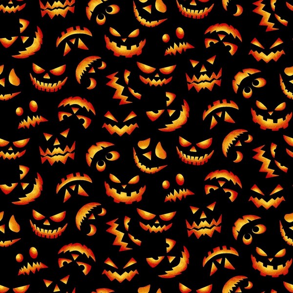 Carved Pumpkin Fabric - Jack O Lantern Face - 100% Cotton Fabric by the yard - Fall Fabric Halloween theme Pumpkin material