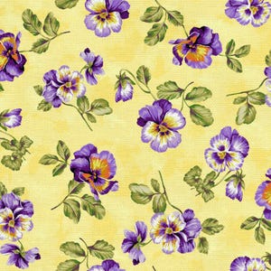 Spring Bouquet Pansy Fabric - Yellow - Paintbrush Studio - 100% cotton - Pansies