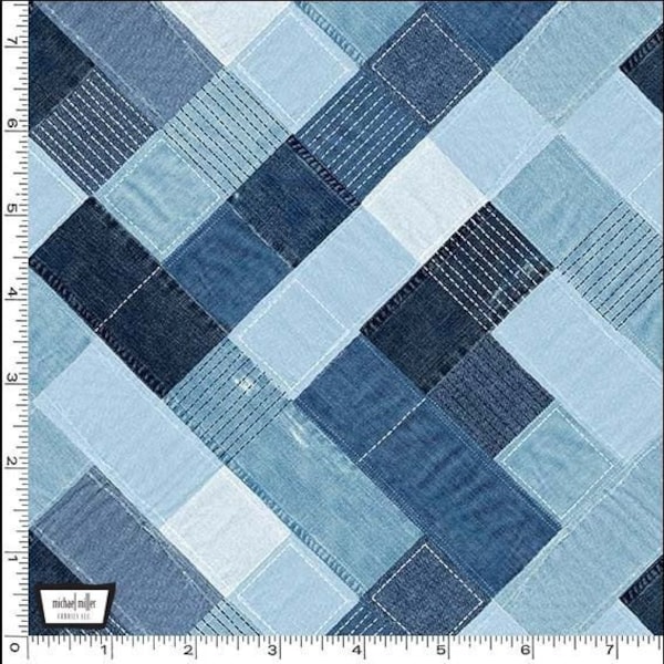 Denim QUILTING COTTON - Blue Jean Baby - Denim Look Fabric - Blue Pyramid - 100% Cotton Fabric - Michael Miller