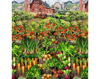 Vegetable Garden Fabric Panel - 24" x 44" - 100% cotton - Michael Miller