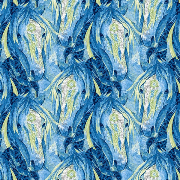 Horse Fabric - Navy LARGE Horse Heads Allover - Dream Horses - Studio E - 100% Cotton - Animal Western Quilting Cotton