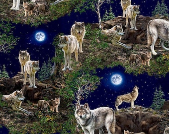 Wolf fabric - Wolf Scenic - Timeless Treasures - 100% Cotton Fabric