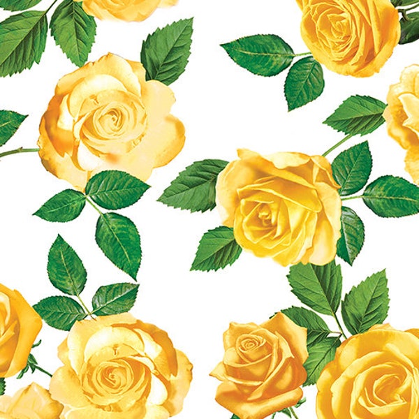 Yellow Rose Garden White - Benartex - 100% Cotton Fabric - Flowers of Friendship - Flower Material Texas