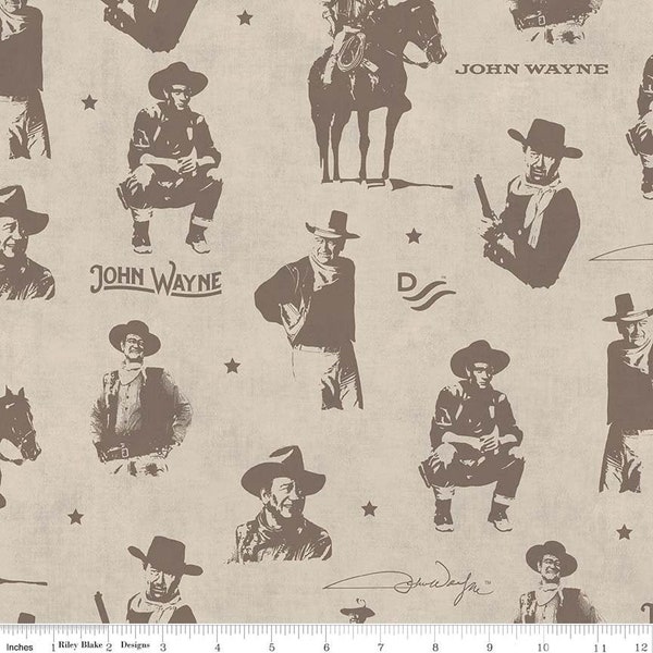 John Wayne Fabric "Silhouettes Tan" by Riley Blake, 100% Cotton Fabric, Out of Print