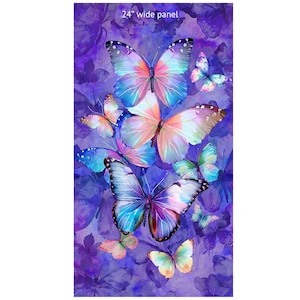Purple Butterfly Fabric Panel - 24&quot; x 44&quot; - 100% Cotton - Multicolor butterfly quilting cotton