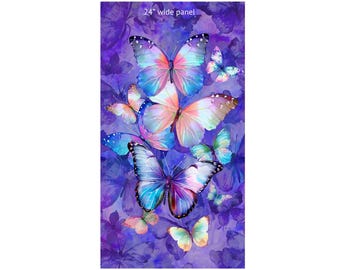 Purple Butterfly Fabric Panel - 24" x 44" - 100% Cotton - Timeless Treasures