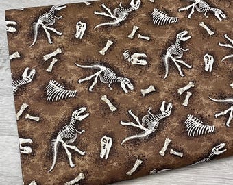 Dinosaur fabric - Brown - Michael Miller Dinosaurs - 100% Cotton - Prehistoric Fossil Dig Material Jurassic Period