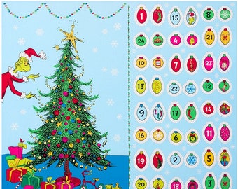 Grinch Tree Fabric Panel - 35.5" x 43" - Robert Kaufman - How the Grinch Stole Christmas - Advent Calendar Grinchmas Countdown Panel