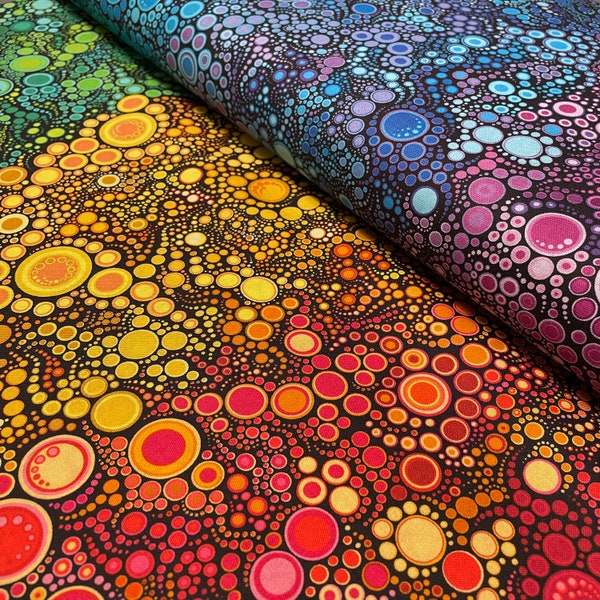 Tissu pois arc-en-ciel - dégradé lumineux - Robert Kaufman - effervescence - 100 % coton - matériau de décoration multicolore fantaisie arc-en-ciel pour chambre d'enfant