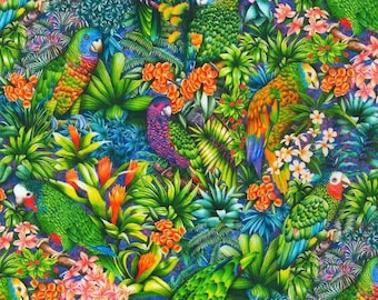 Parrot Fabric - Tropical Canyon - Robert Kaufman - 100% cotton - Bird