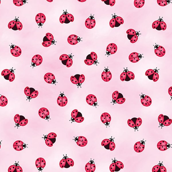 Ladybug fabric by the yard - Little Ladybugs Pink - Benartex - 100% cotton - Spring Material Love Bug Sunshine Days